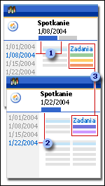 Porównanie stron i list widocznych w jednym spotkaniu i widocznych we wszystkich spotkaniach