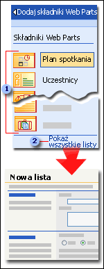 Okienko zadań Dodawanie składników Web Part